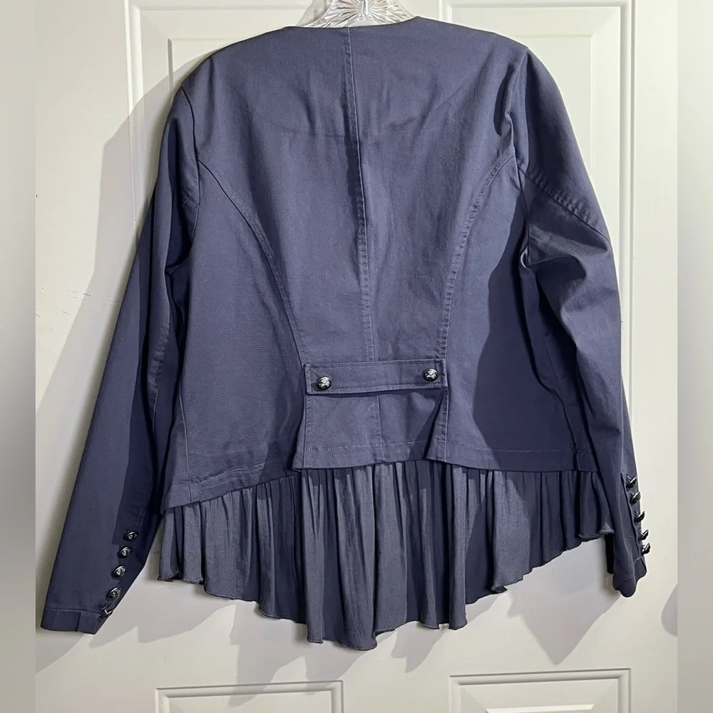 Torrid Ruffle Hem Military Jacket Coat Gray Button Front Size 0 Stretch - Picture 9 of 11